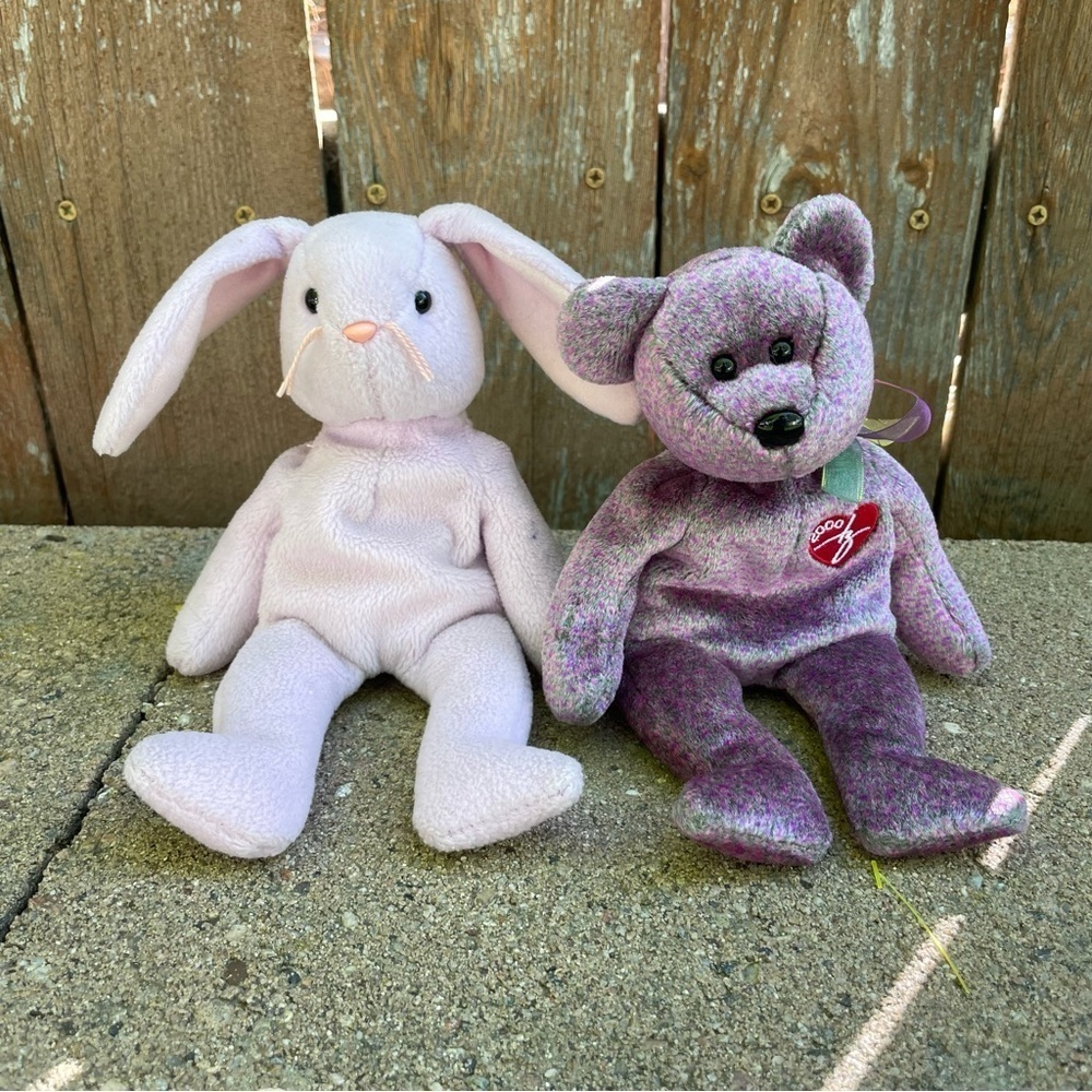 TY Floppity and 2000 Signature Beanie‎ Baby Plush Bunny and Bear Set